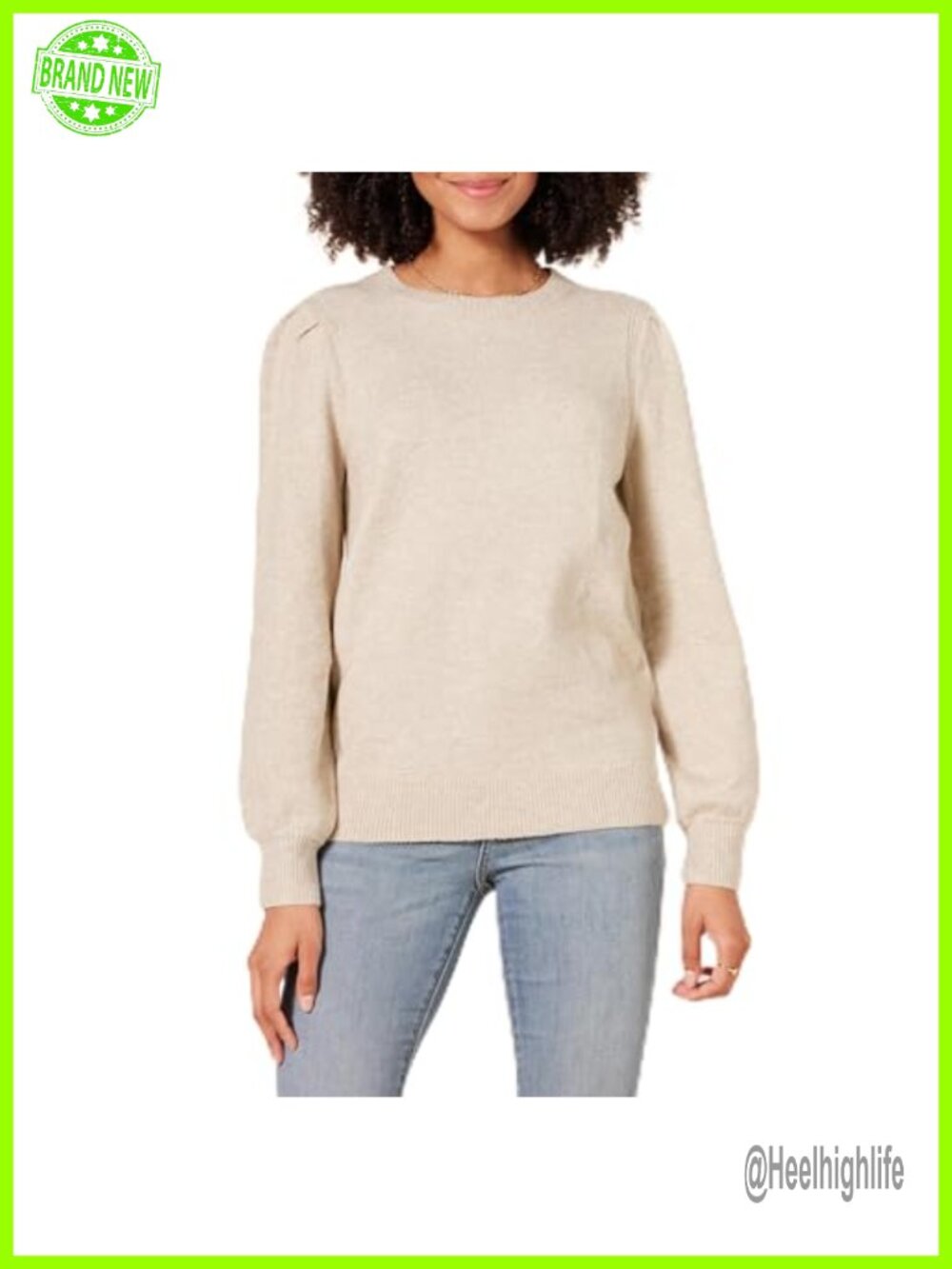Women's Soft Touch Crewneck Sweater Pleated Shoulder Relaxed Fit